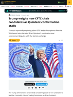 Trump Weighs New CFTC Chair Picks As Quintenz Stalls
