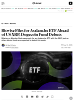 Bitwise Files for Avalanche ETF Ahead of US XRP, Dogecoin Fund Debuts - Decrypt