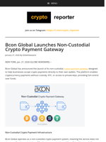 Bcon Global Launches Non-Custodial Crypto Payment Gateway