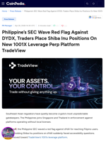 Philippine's SEC Wave Red Flag Against DYDX, Traders Place Shiba Inu Positions On New 1001X Leverage Perp Platform TradeView