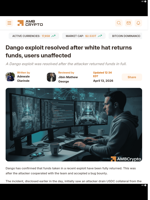 Dango exploit resolved after white hat returns funds, users unaffected - AMBCrypto