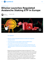 Bitwise Launches Regulated Avalanche Staking ETP in Europe