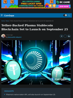 Tether-Backed Plasma Stablecoin Blockchain Set to Launch