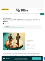 Bitcoin surges past $77K as $40M in shorts liquidated amid US-Iran tensions