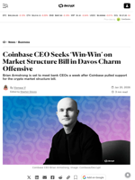 Coinbase CEO Seeks ‘Win-Win’ on Market Structure Bill in Davos Charm Offensive - Decrypt