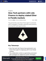 Giza Tech partners with Lido Finance to deploy staked Ether in Pendle markets