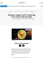 Ethereum Targets $3,577 as Bull Flag Forms Above 200-Day EMA