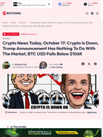 Crypto News Today, October 17: Crypto Is Down, Trump Announcement Has Nothing To Do With The Market, BTC USD Falls Below $106K - 99Bitcoins