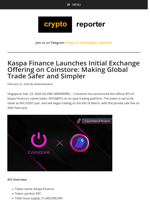 Kaspa Finance Launches Initial Exchange Offering on Coinstore: Making Global Trade Safer and Simpler