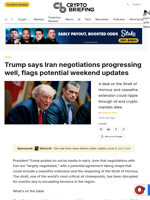 Trump says Iran negotiations progressing well, flags potential weekend updates