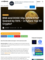 BNB and DOGE Slip, While $TAP Soared by 114% – A Future Top 50 Crypto? | Live Bitcoin News