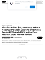 Bitcoin's Failed $75,000 Entry: What's Next? XRP's Silent Uptrend Originates, Zcash (ZEC) Adds 166% in Key Flow Metric: Crypto Market Review - U.Today