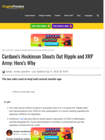 Cardano's Hoskinson Shouts Out Ripple and XRP Army: Here’s Why