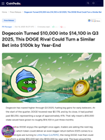 Dogecoin Turned $10,000 into $14,100 in Q3 2025, This DOGE Rival Could Turn a Similar Bet into $100k by Year-End