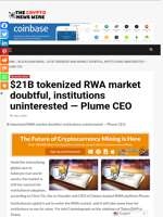 $21B tokenized RWA market doubtful, institutions uninterested — Plume CEO - The Crypto News Wire