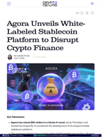 Agora Unveils White-Labeled Stablecoin Platform to Disrupt Crypto Finance