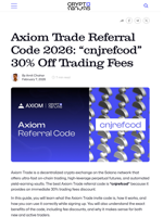 Axiom Trade Referral Code 2026: “cnjrefcod” 30% Off Trading Fees