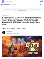 5 Top Cryptos to Invest in 2026: Solana Price Today Shows a Pullback, While APEMARS Presale’s 15,055% ROI Potential Awaits Early VIPs: Guest Post by CoinoMedia | CoinMarketCap