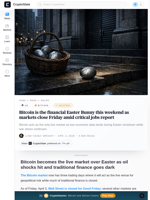 Bitcoin is the financial Easter Bunny this weekend as markets close Friday amid critical jobs report