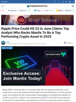 Ripple Price Could Hit $3 In June Claims Top Analyst Who Backs Mantix To Be A Top Performing Crypto Asset In 2025