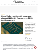 GlobalWafers outlines US expansion plans at SEMICON Taiwan, eyes $7.5B total investment