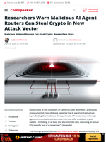Researchers Warn Malicious AI Agent Routers Can Steal Crypto in New Attack Vector - Coinspeaker
