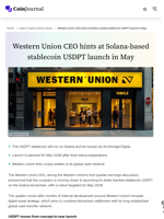 Western Union CEO hints at Solana-based stablecoin USDPT launch in May - CoinJournal