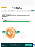 Morgan Stanley offers stablecoin issuers access to $10M money market fund
