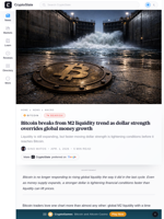Bitcoin breaks from M2 liquidity trend as dollar strength overrides global money growth