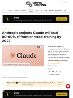 Anthropic projects Claude will lead 80-90% of frontier model training by 2027