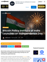 Bitcoin Policy Institute of India Launches on Independence Day | Live Bitcoin News
