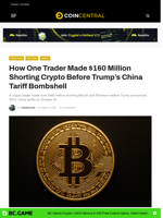 How One Trader Made $160 Million Shorting Crypto Before Trump's China Tariff Bombshell - CoinCentral