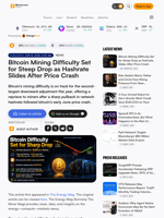 Bitcoin Mining Difficulty Set for Steep Drop as Hashrate Slides After Price Crash – Bitcoin News