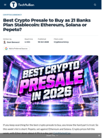 Best Crypto Presale to Buy as 21 Banks Plan Stablecoin: Ethereum, Solana or Pepeto? - TechBullion