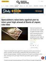 Speculators raise bets against yen to nine-year high ahead of Bank of Japan rate hike