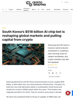 South Korea's $518 billion AI chip bet is reshaping global markets and pulling capital from crypto