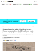 Maryland man charged in $50 million Uranium Finance hack after U.S. seized $31 million in crypto