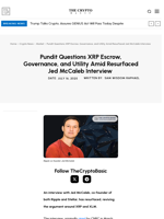 Pundit Questions XRP Escrow, Governance, and Utility Amid Resurfaced Jed McCaleb Interview