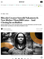 Bitcoin Creator Satoshi Nakamoto Is Now Richer Than Bill Gates—And Closing In on Buffett - Decrypt