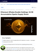 Ethereum Whales Double Holdings: $2.5B Accumulation Sparks Supply Shock
