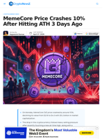 MemeCore Price Crashes 10% After Hitting ATH 3 Days Ago