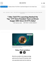 “I Was Told ETFs Launching Marked the Top,” ETF Store President Touts as Bitcoin Surges 138% Since US ETFs Debut