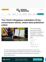 Trio-Tech's Singapore subsidiary hit by ransomware attack, stolen data published online