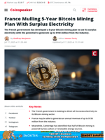France Mulling 5-Year Bitcoin Mining Plan With Surplus Electricity - Coinspeaker