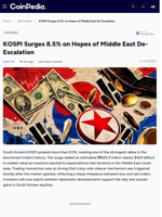 KOSPI Surges 8.5% on Hopes of Middle East De-Escalation