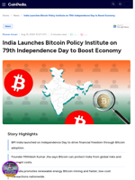 India Launches Bitcoin Policy Institute on 79th Independence Day to Boost Economy