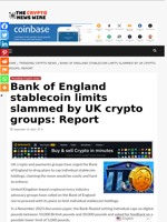 Bank of England stablecoin limits slammed by UK crypto groups: Report - The Crypto News Wire
