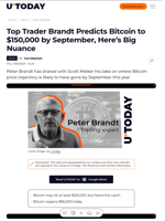 Top Trader Brandt Predicts Bitcoin to $150,000 by September, Here’s Big Nuance