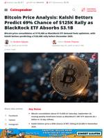 Bitcoin Price Analysis: Kalshi Bettors Predict 69% Chance of $125K Rally as BlackRock ETF Absorbs $3.1B - Coinspeaker