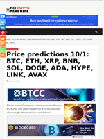 Price predictions 10/1: BTC, ETH, XRP, BNB, SOL, DOGE, ADA, HYPE, LINK, AVAX - The Crypto News Wire